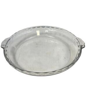 Vintage Scalloped Edge Smooth 10" Clear Glass Shallow Baking Pie Dish